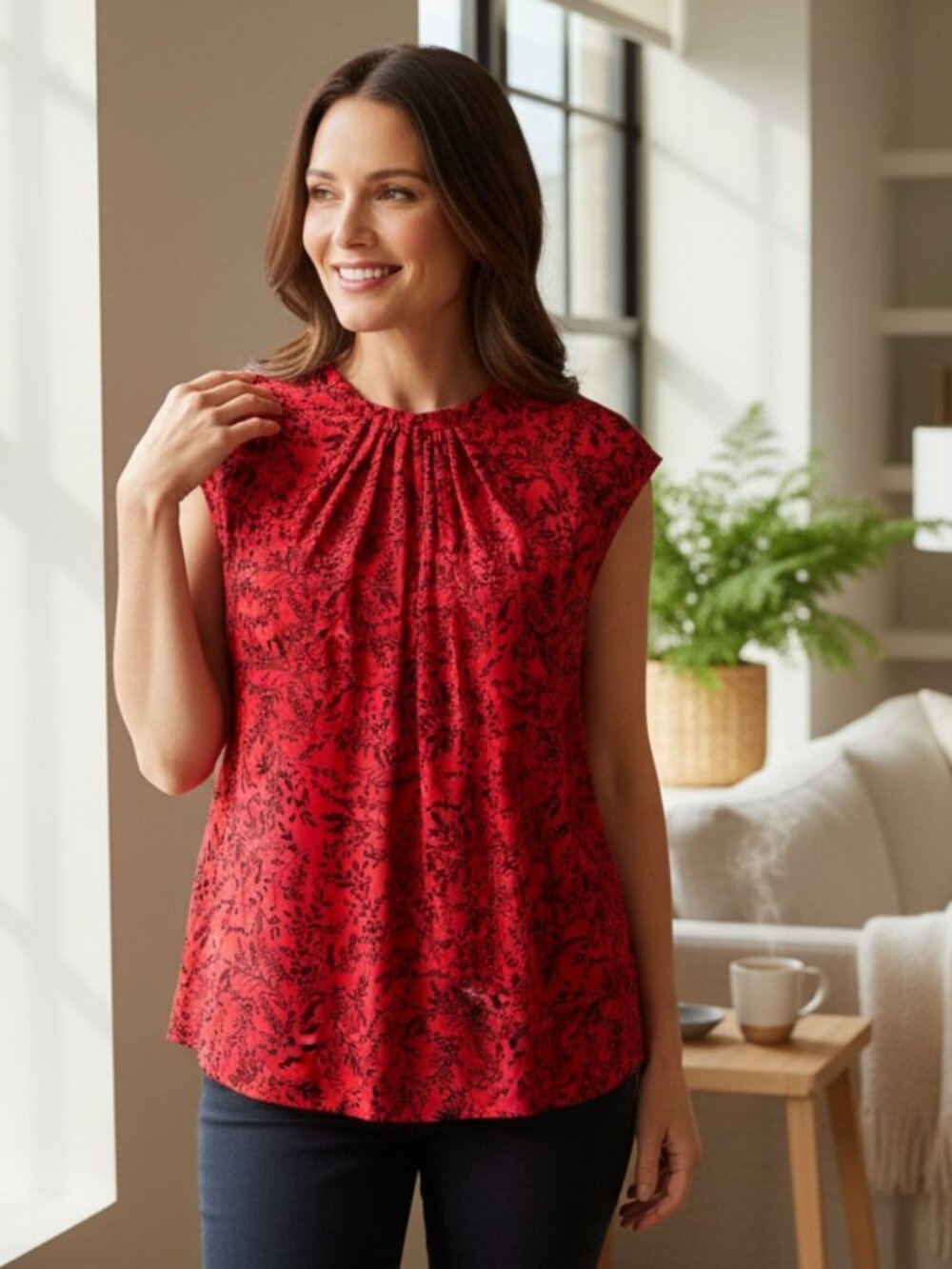 Liz Claiborne Career Floral Pleated Blouse